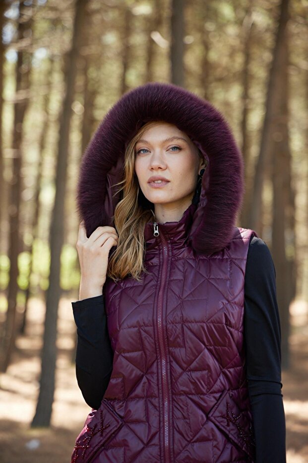 CEBİ TAŞLI KÜRKLÜ KAPİTONE YELEK - 2