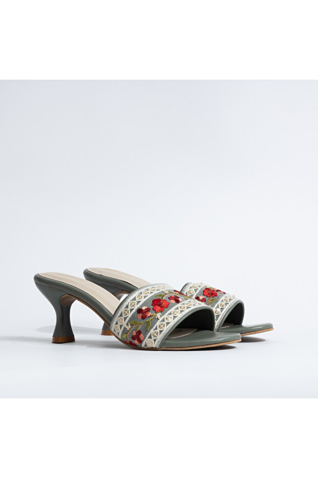 Erica Handcrafted Embroidered Ribbon comfort Heels Handcrafted Elegance & Trendy Style