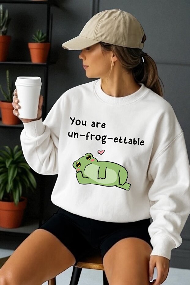 Unisex Long Sleeve Frog Stretching Transfer Printed Crew Neck Sweatshirt