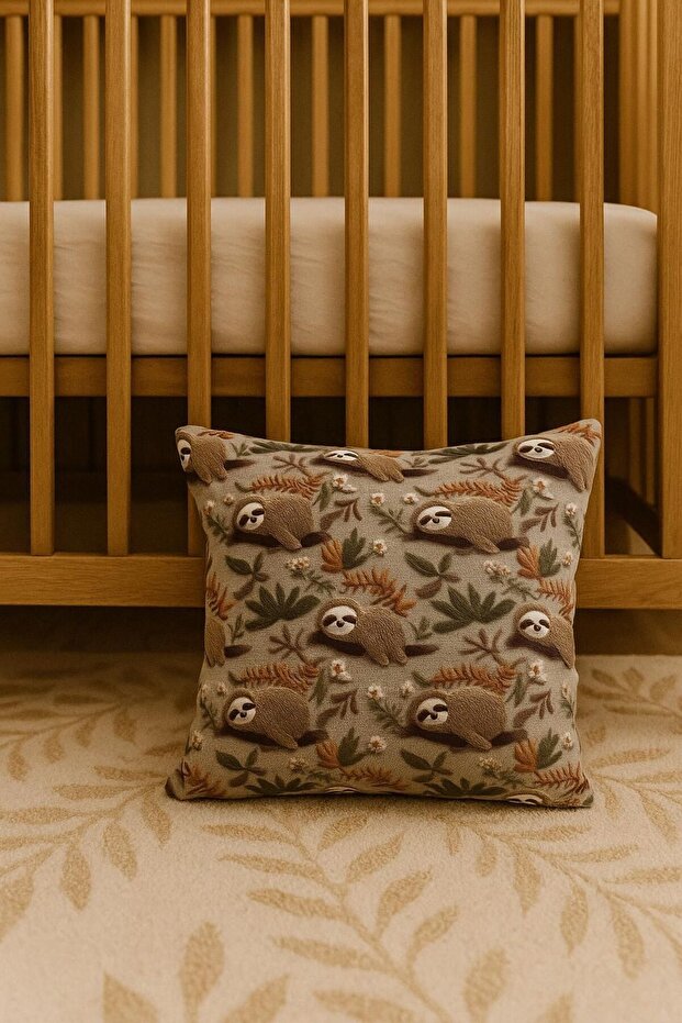 3D Embroidery Effect Sloth Patterned Children & Baby Pillow Cover 43X43