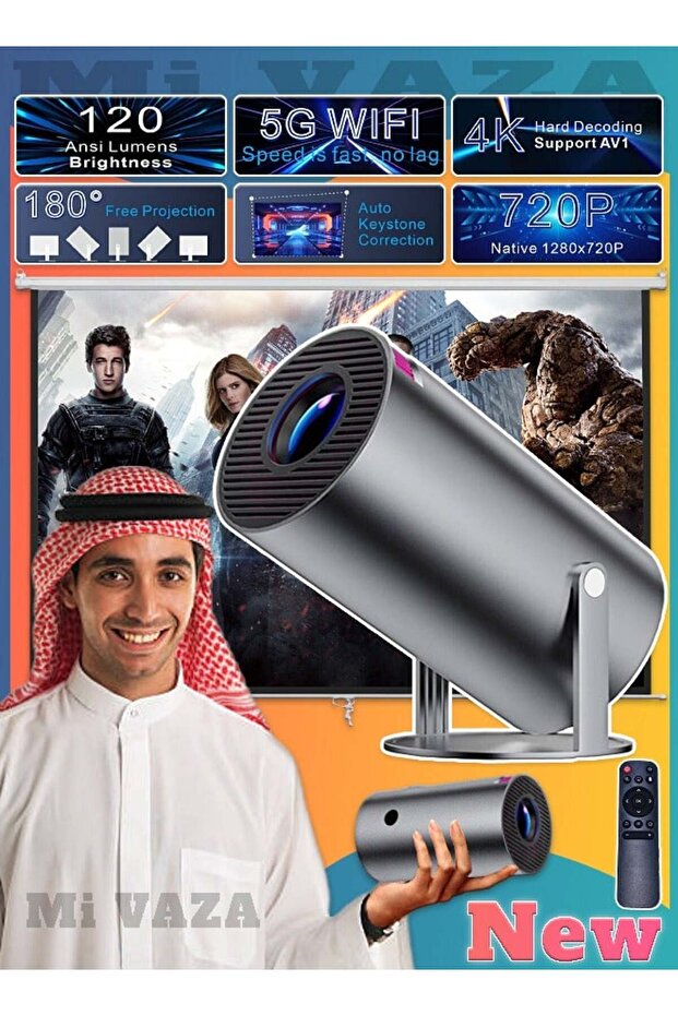 Rotatable Mini Projector - Support 4K - Smart Projector with 5G Dual-band Wifi and Bluetooth