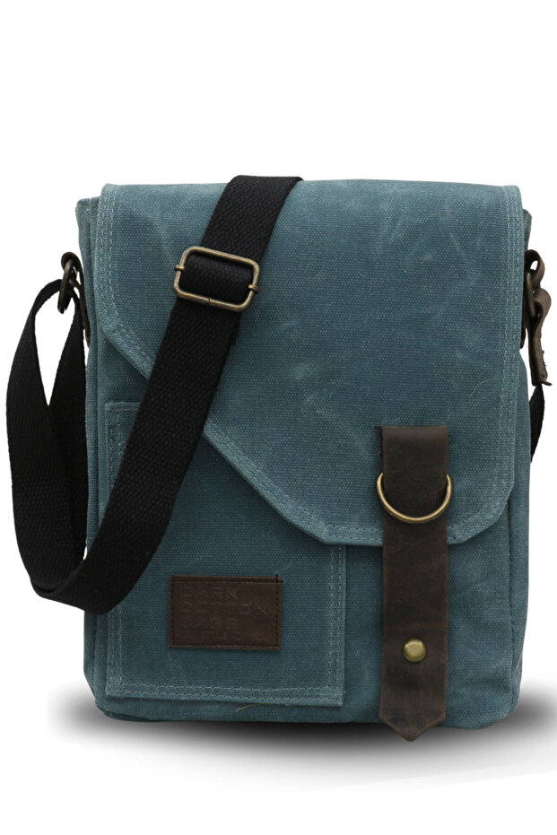 7059 Pretty Lemon Mildew Blue Genuine Leather Water Resistant Waxed Canvas Messenger Shoulder School Bag