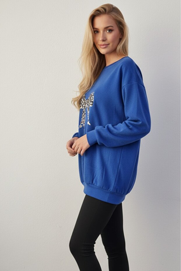 baskılı bisiklet yaka kadın basic sweatshirt - 2