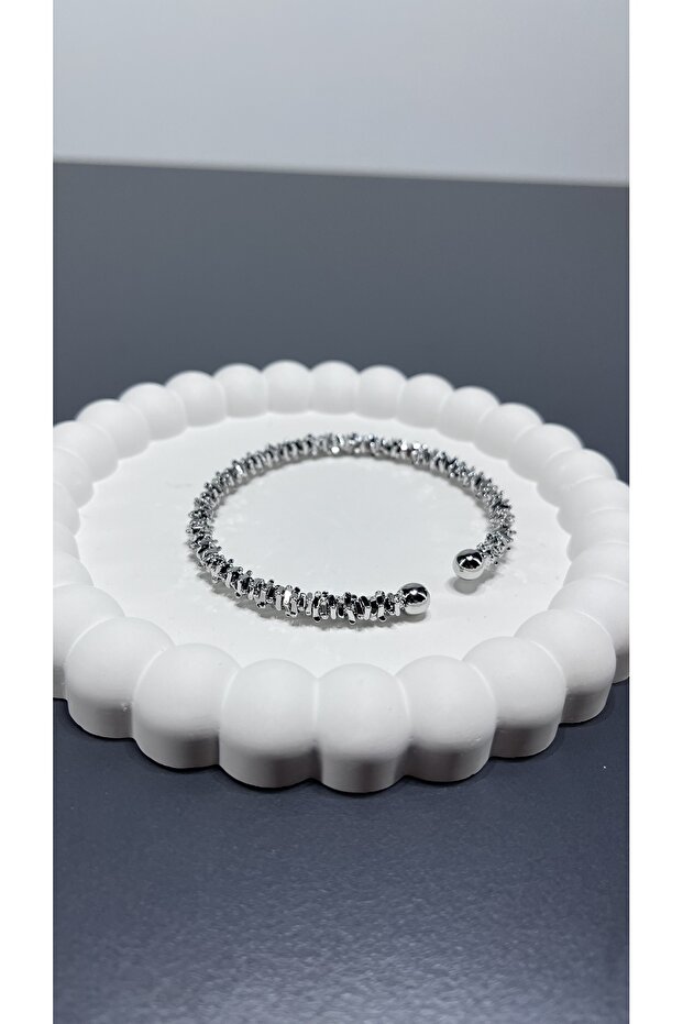 Silver Color Textured Elastic Bracelet | Minimal Unisex Bracelet