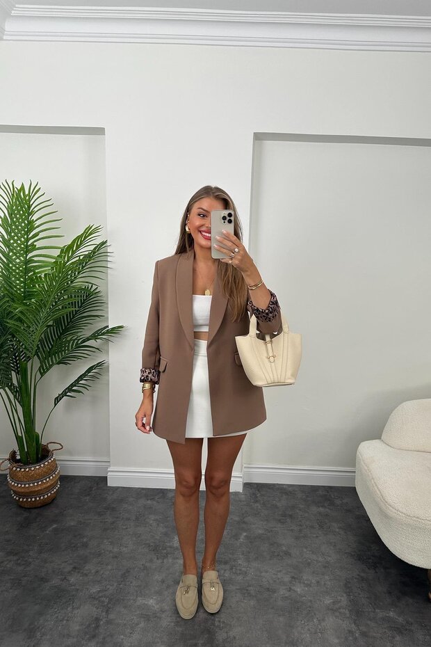 Women's Leopard Patterned Lined Blazer Jacket - 5