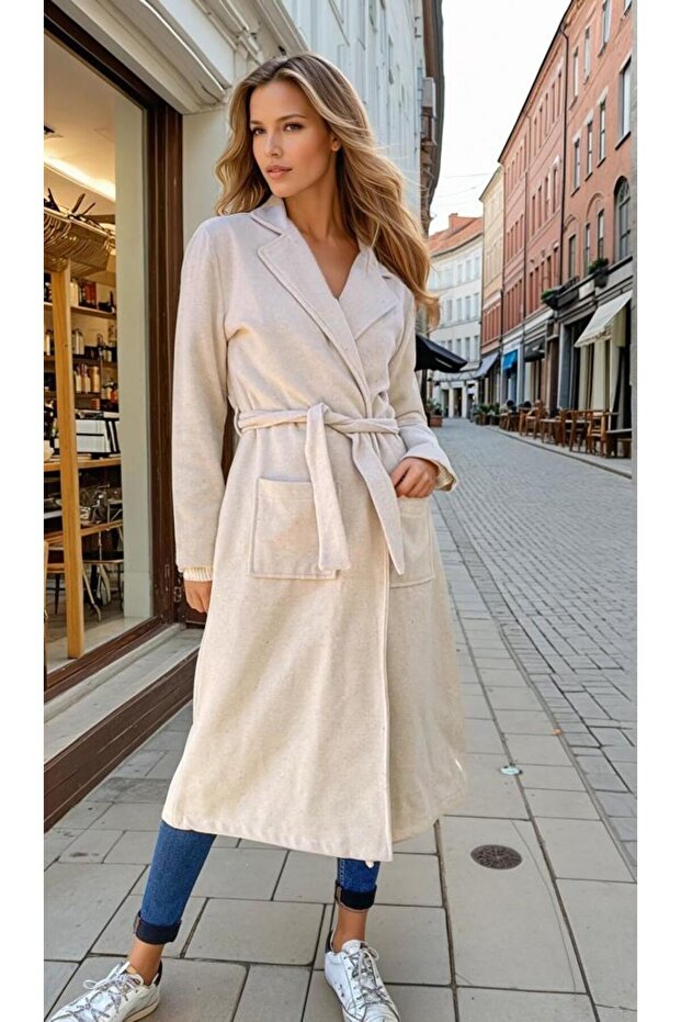 Women's Melton Long Shawl Collar Coat – Pocketed , Belted, Unlined 700-3310451