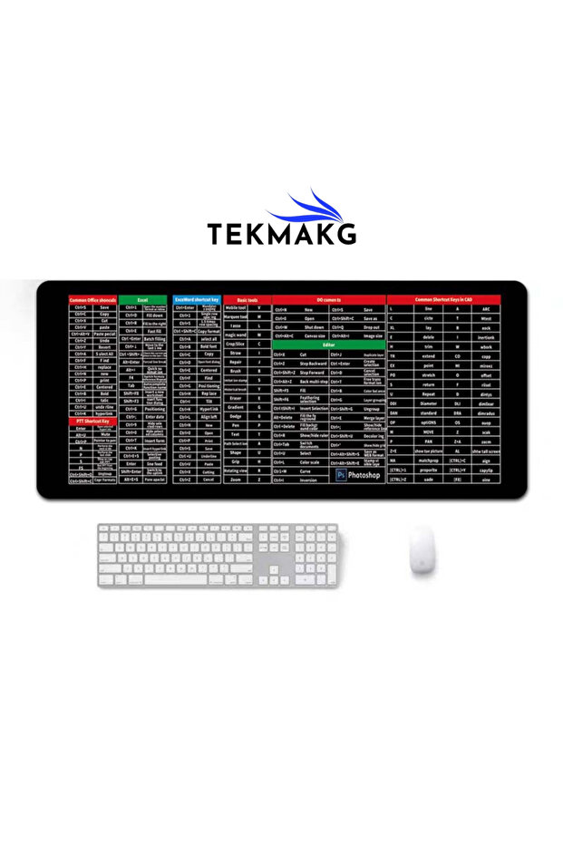 Kısayol Tuşları Baskılı Mousepad - Office Excel Word PS CAD Uyumlu XXL Kaymaz Tabanlı Mousepad - 2