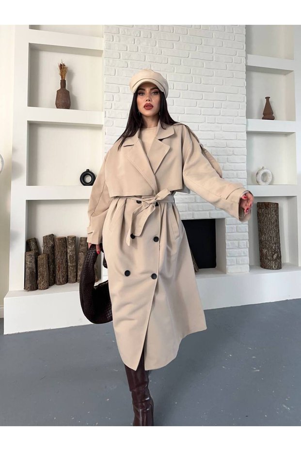 Women's Long Trench Coat Relaxed Fit Belted Double Breasted Lapel Stylish Outerwear Female
