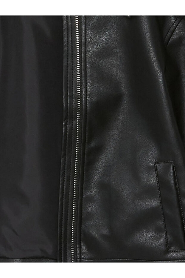 Lcw Kids Black Leather Look Girls Coat