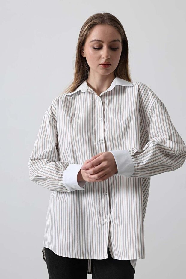 Çizgili Oversize Gömlek - 2
