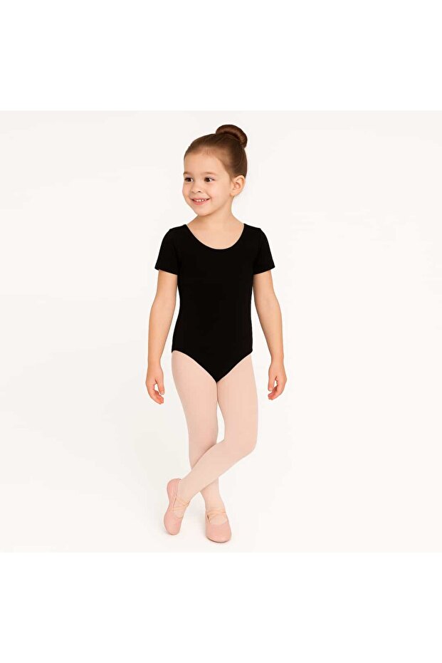 Black Short Sleeve Ballet Leotard-Kids
