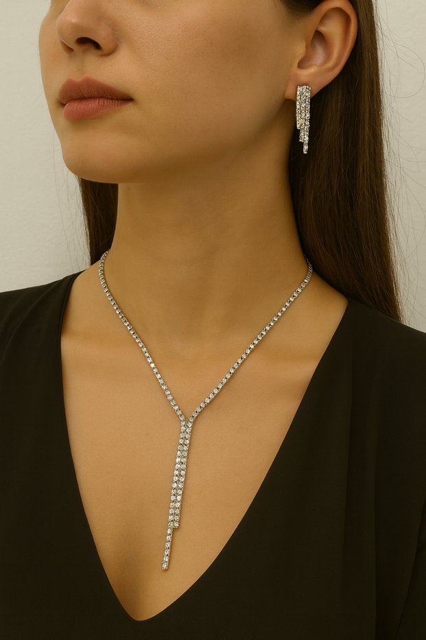Elegant Stone Necklace and Earring Set | Women's Night and Occasion Jewelry Combination