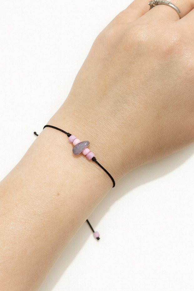 Amethyst Natural Stone Black String Minimal Bracelet