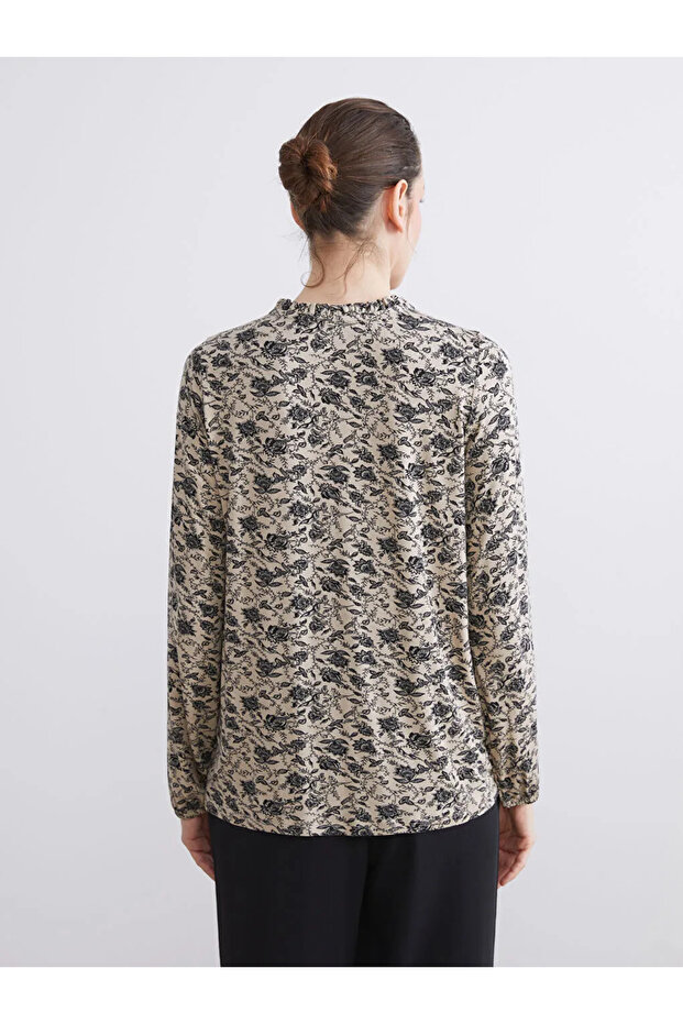 Bisiklet Yaka Çiçekli Bluz - 5