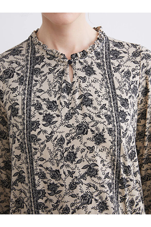 Bisiklet Yaka Çiçekli Bluz - 1