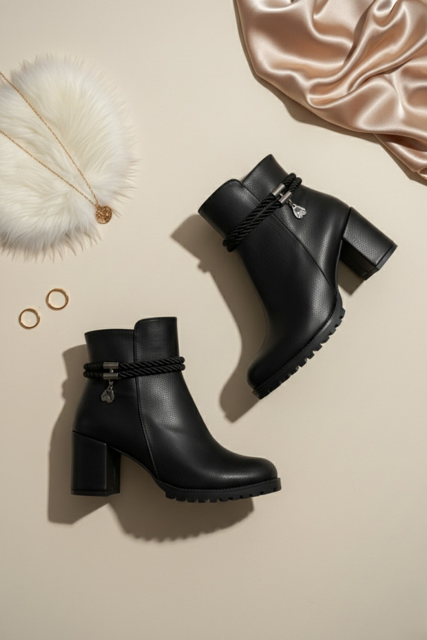 Winter's Approach Kadın İp Aksesuarlı Fermuarlı Flag Topuk Bot - 1