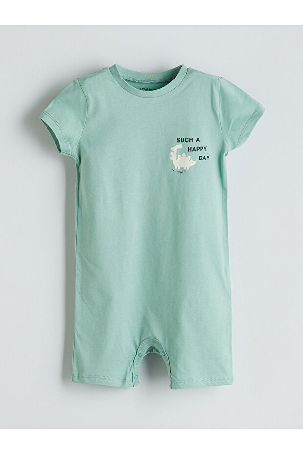 Lcw Baby Green Crew Neck Baby Boy Combed Cotton Romper 3Pcs