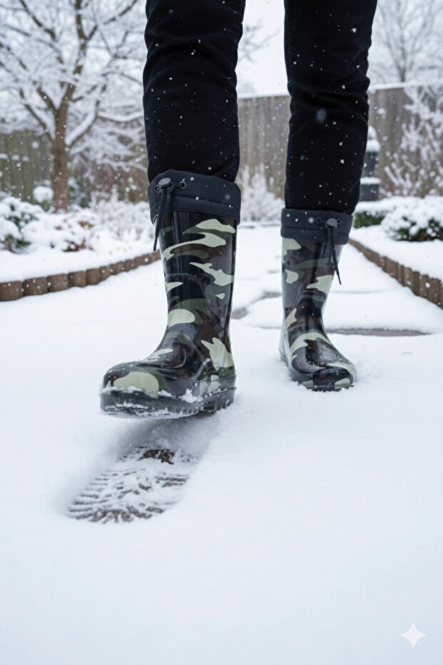 Unisex Rain Boots with Plush Lining 36-40 New Military Camouflage