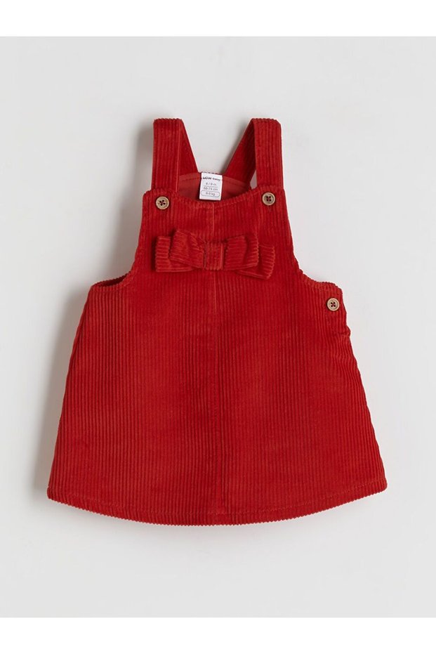 Bow Detail Baby Girl Velvet Overall Dress