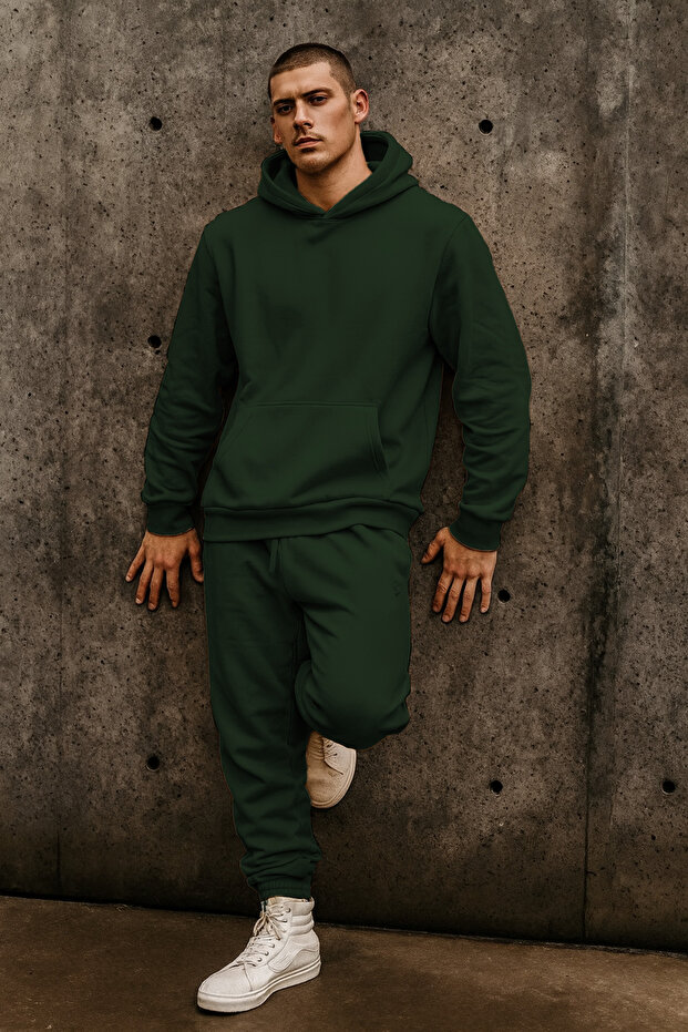 Unisex 3-Thread Fleece Oversized Tracksuit Set – Hooded Sweatshirt & Jogger Bottom – S/M/L/Xl