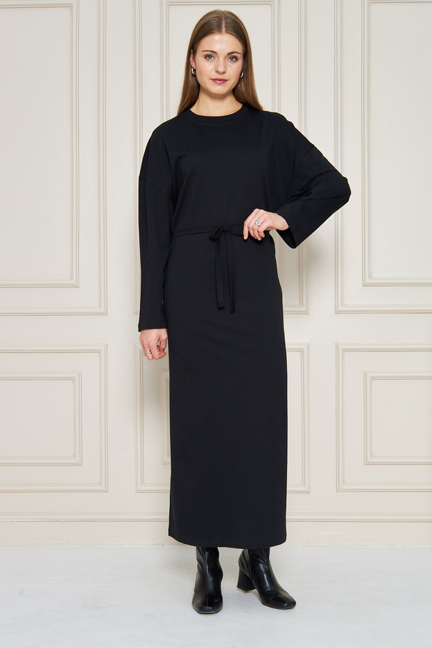 Beli Belted Crew Neck Long Sleeve Maxi Dress