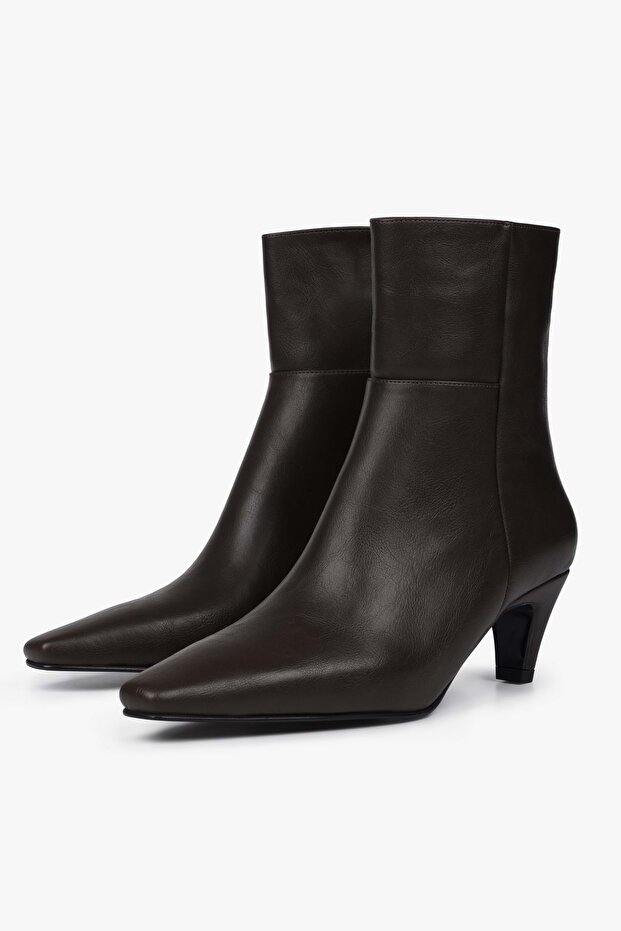 Women's Noria Brown Leather Short Heeled Boots