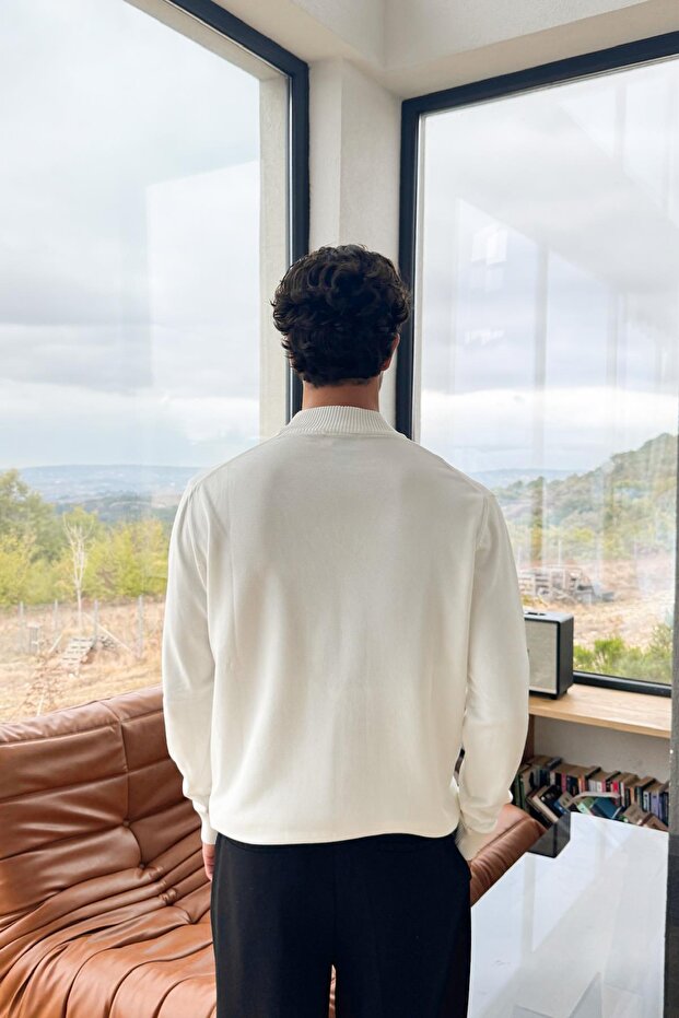 High-Necked Basic Knit Sweater White - 2