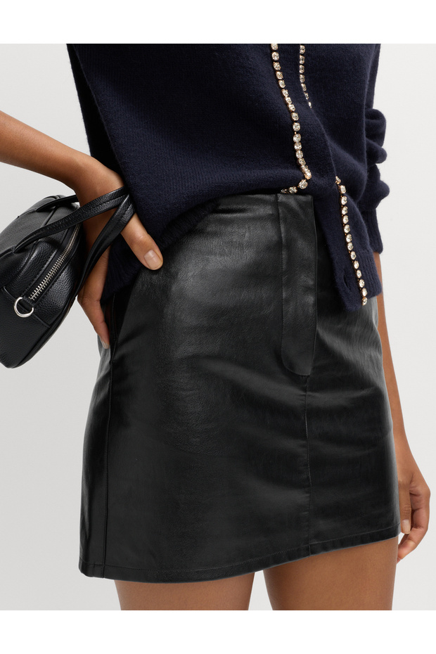 Suni Deri Mini Etek - 1