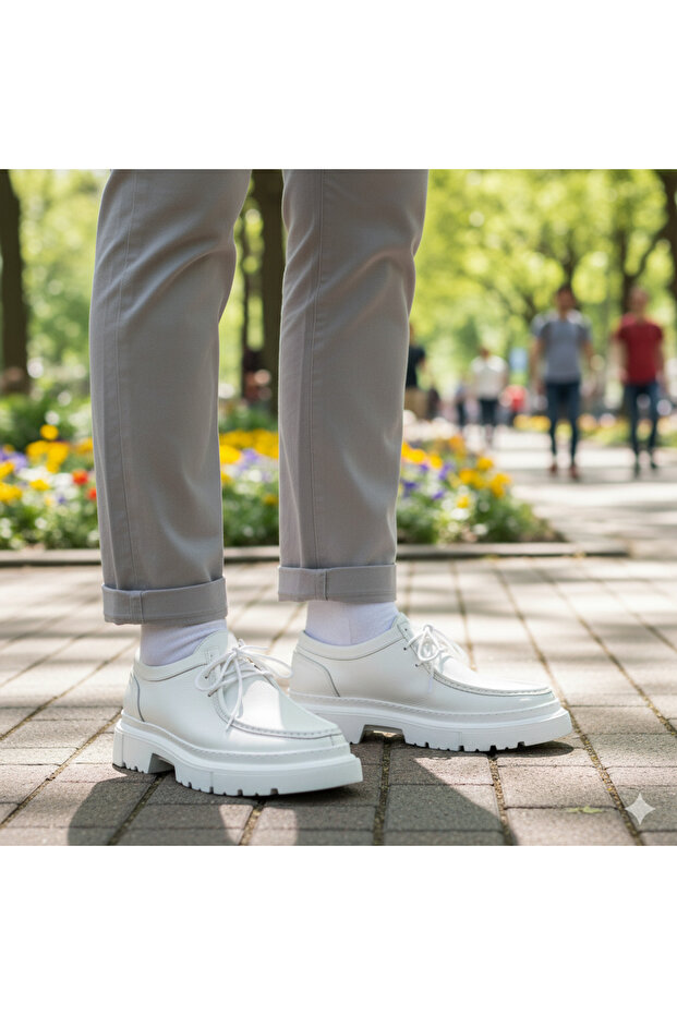 - White Leather Lace-Up Men's Casual Shoes 101-9009-H1308