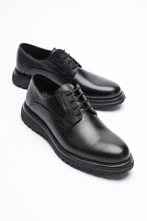 Men's Genuine Leather Shoes Lace-Up Black Ravel