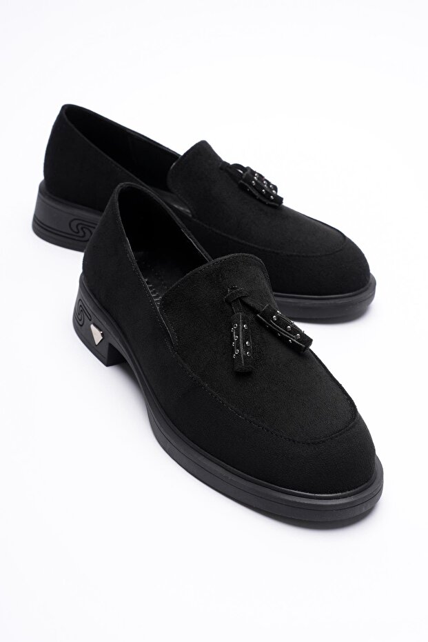 Women's Suede Loafer Tasseled Black Riva