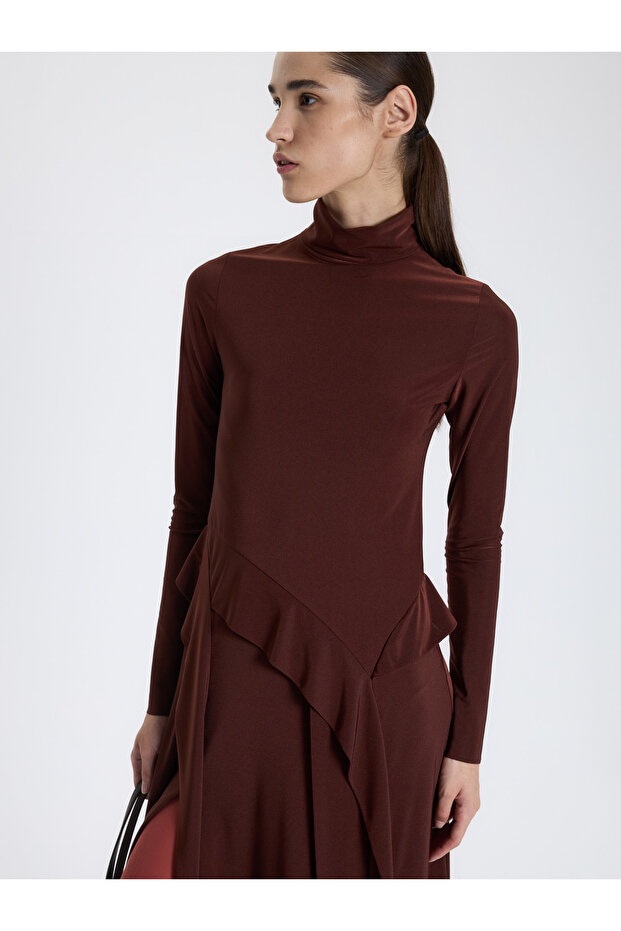 Pudra Drapeli Uzun Elbise - 5