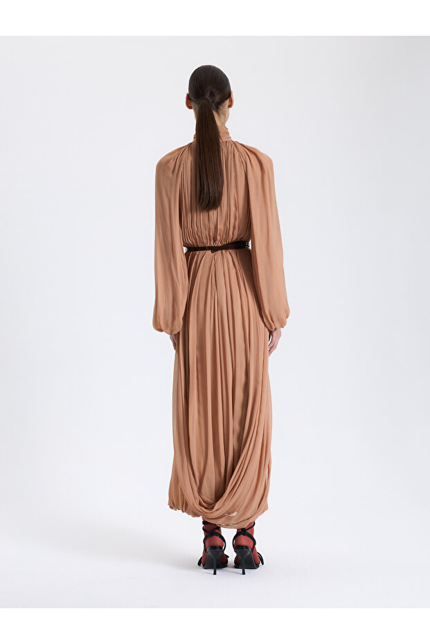 Somon Drapeli Uzun Elbise - 3