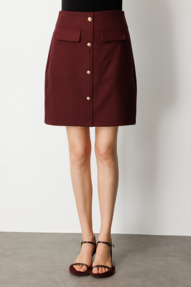 Süs Düğmeli Mini Kaşe Etek - 3