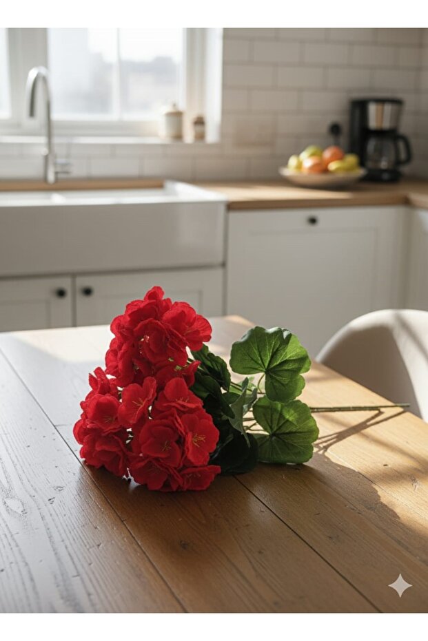 Artificial Flower Large Geranium 7 Branches Bunch 40 cm Red Home Pot Decoration
