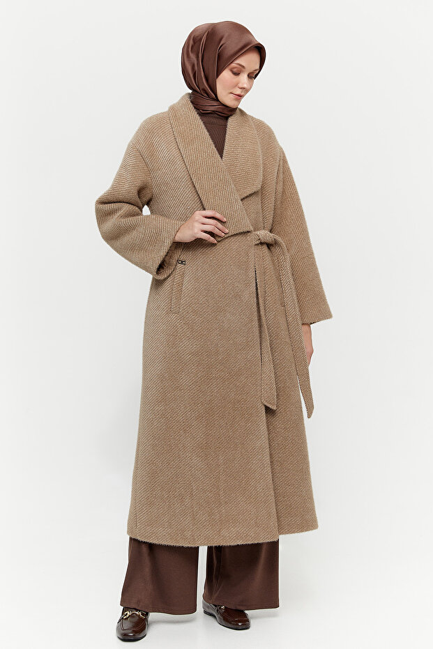 Asimetrik Yaka Oversize Manto - 8