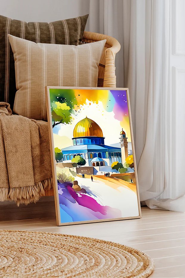One Piece Wooden Framed Islamic Al-Aqsa Mosque Painting Tk1611