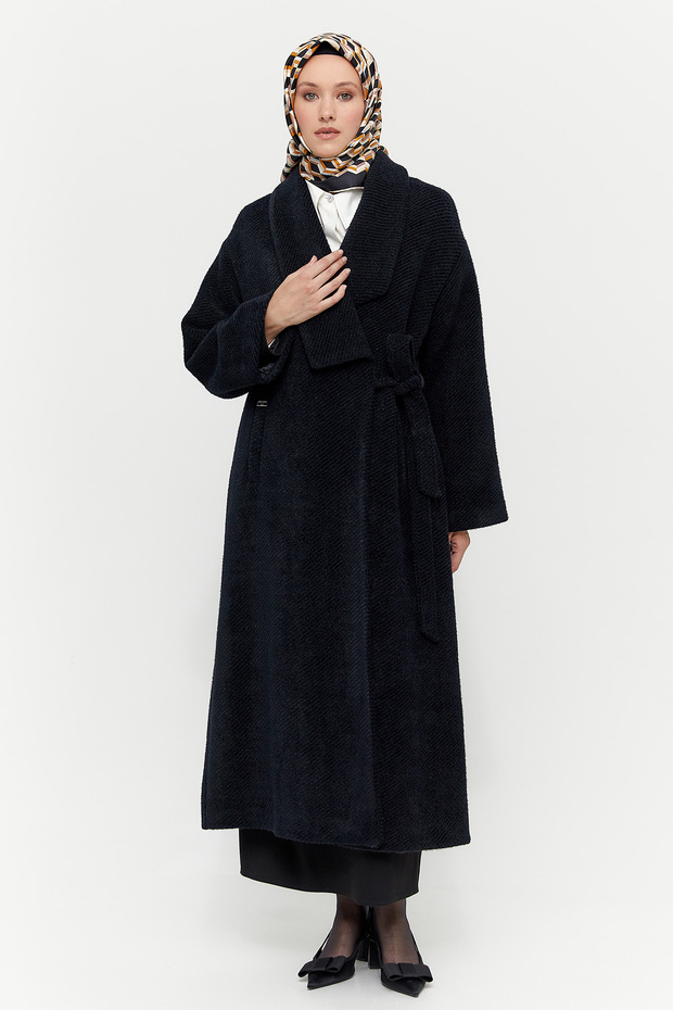 Asimetrik Yaka Oversize Manto - 1