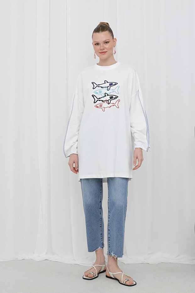 BALIK İŞLEMELİ BİYELİ SWEAT TUNİK - 3