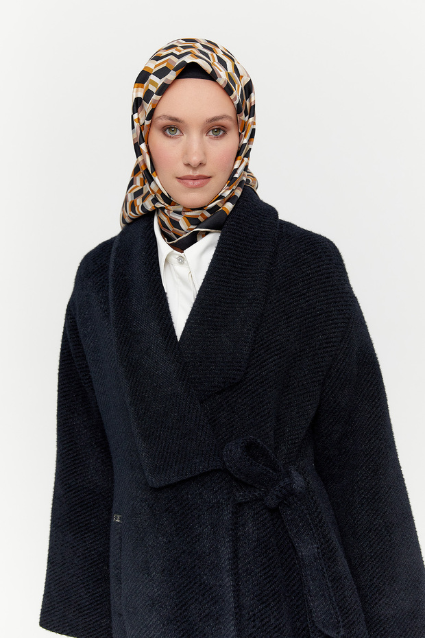 Asimetrik Yaka Oversize Manto - 3