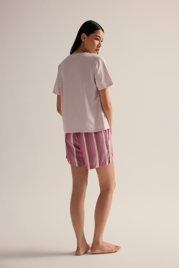 Kadın Dokuma Yırtmaç Detaylı Cepli Şort Pijama Altı - 4
