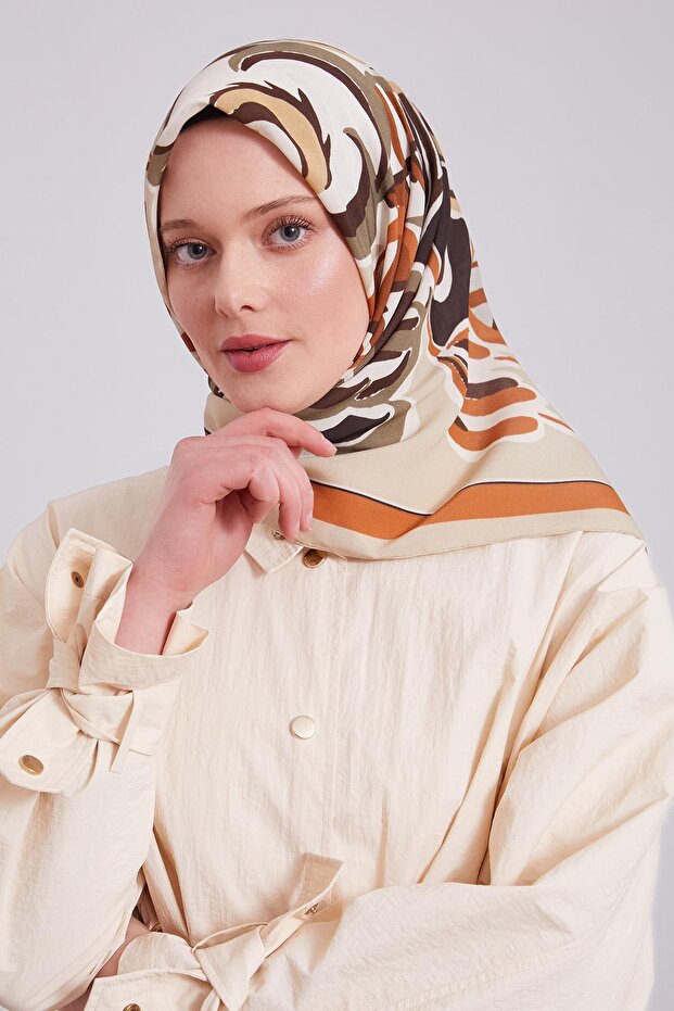 Bej Çiçek Dalı Aura Eşarp - 3