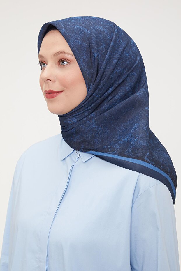 Lacivert Ebruli Aura Eşarp - 1