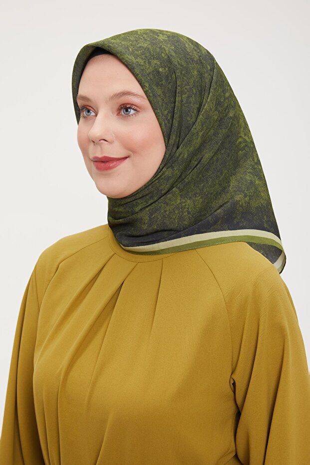 Yeşil Ebruli Aura Eşarp - 1