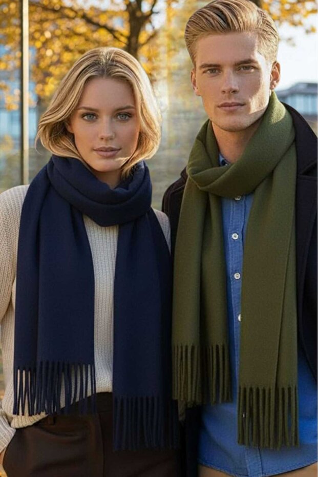 Unisex Soft Textured Tasseled Winter Boucle Scarf Shawl Set of 2