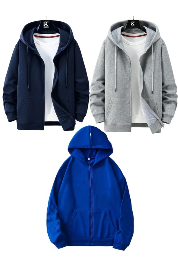 3-Piece Hooded Unisex Zippered Sweatshirt / Cardigan