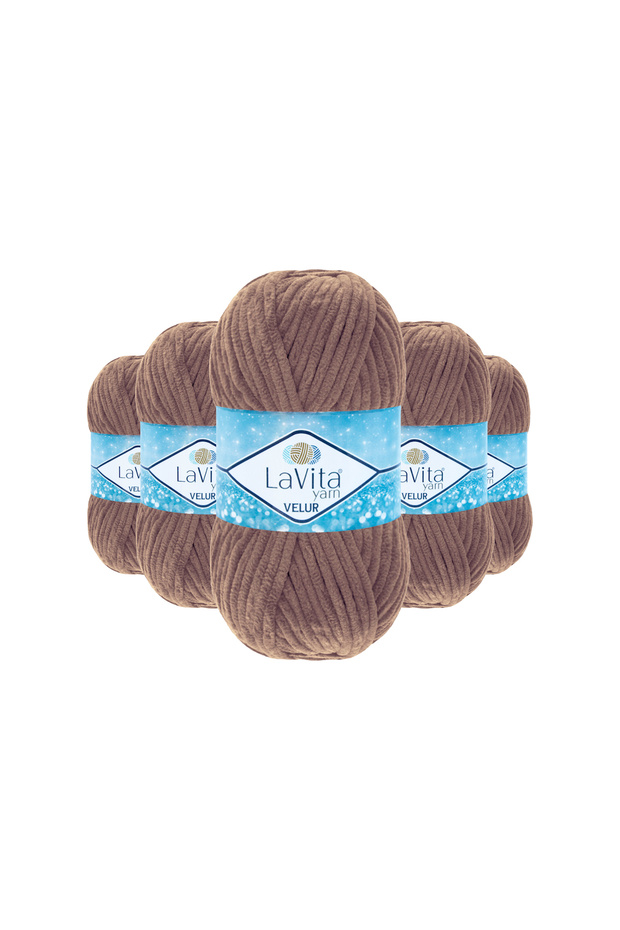 Velur Velvet Hand Knitting Yarn 100% Polyester 500Gr 5 Pieces (7012 A.Brown)