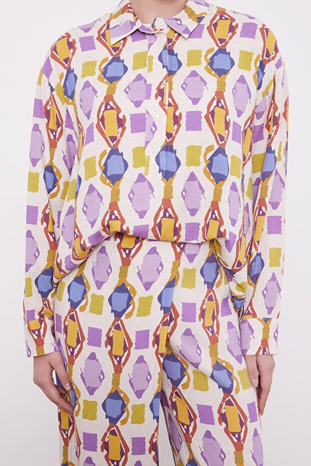 Purple Geometric Patterned Tunic Set - 6