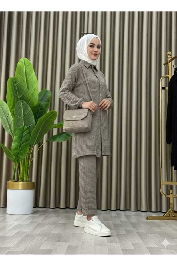 طقم بنطلون وتونيك بأزرار مزدوجة مريح للارتداء اليومي