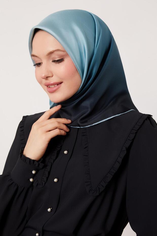 Turquoise Transitional Twill Silk Scarf - 3